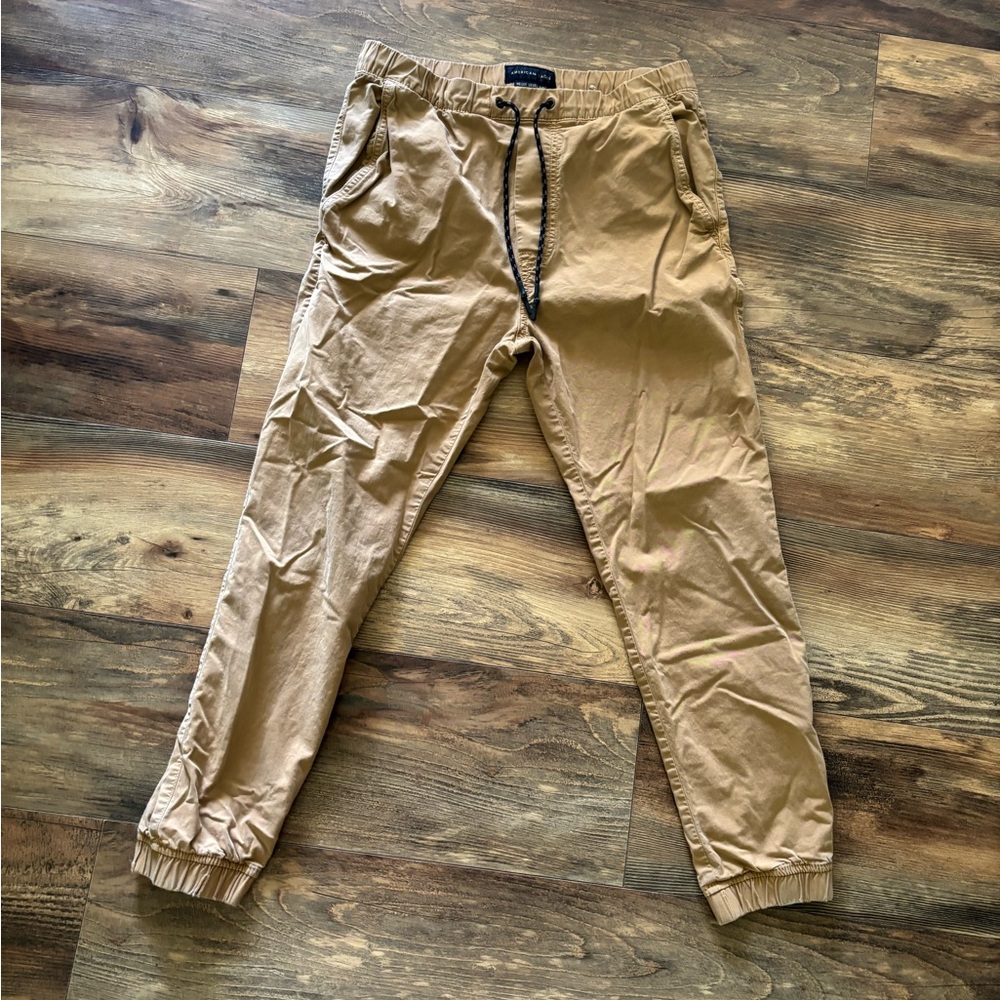 Men's Tan Jogger Pants - Casual Elastic Waist